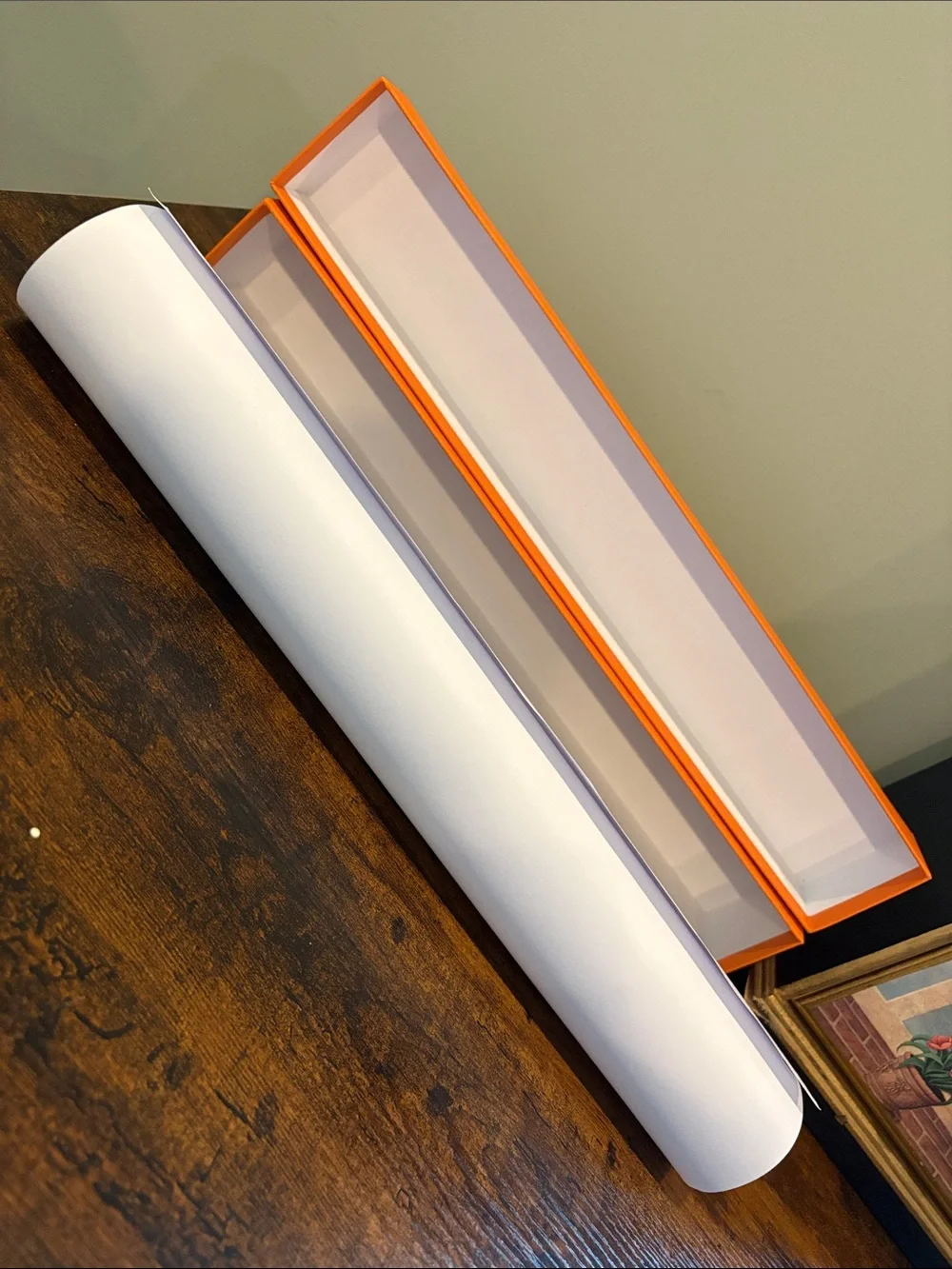Hermès Orange Signature Box Gift Box Long Slim Paper Roll